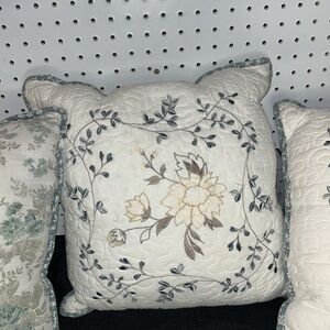 Set of 3 Floral Throw Pillows 12x12 Decorative Couch Accent Blue Green Cream